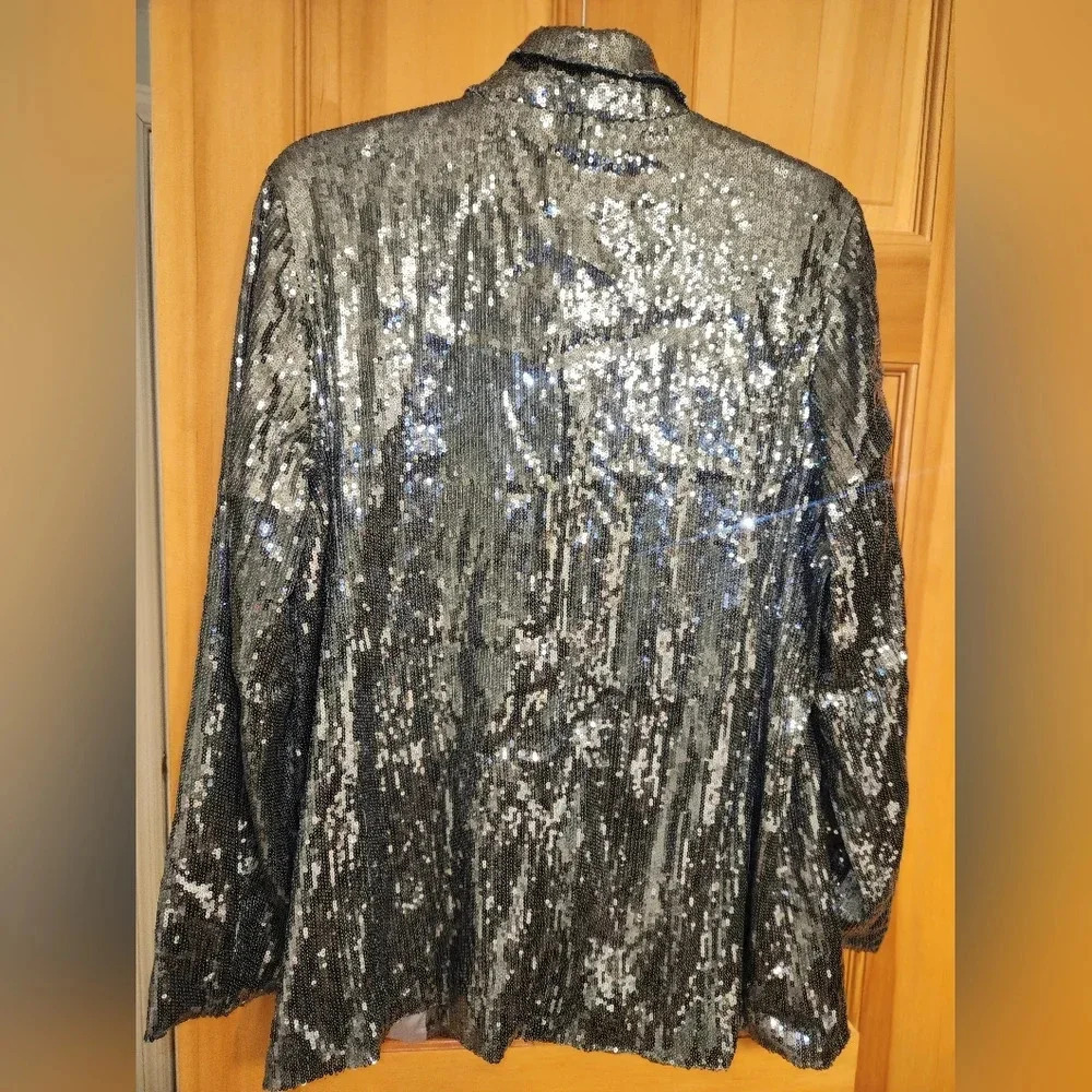 Silver Sequin Women's Holiday Blazer - A New Day Silver Size Medium - Picture 5 of 5